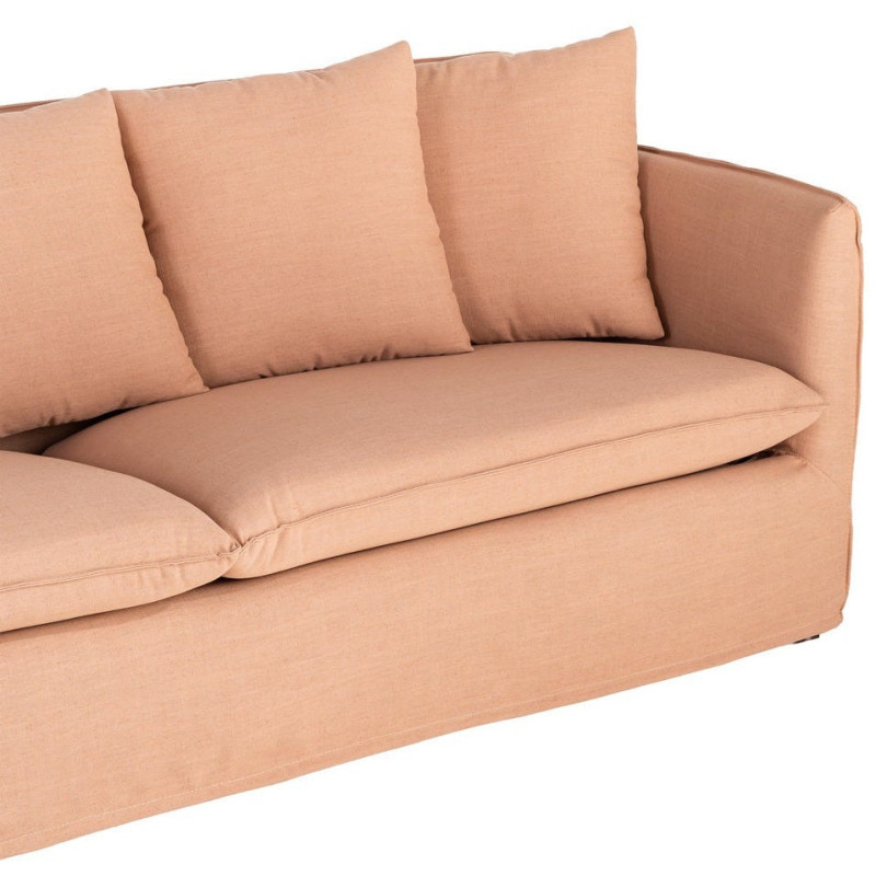 Canapé design contemporain Droit 3 places 215 cm Tissu Orange saumon Bois massi Nubéa 