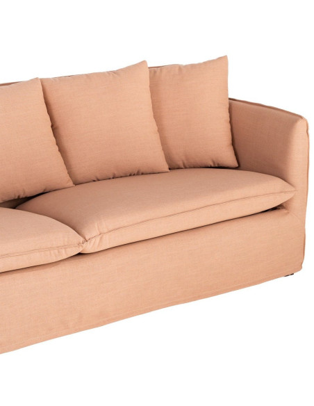 Canapé design contemporain Droit 3 places 215 cm Tissu Orange saumon Bois massi Nubéa 