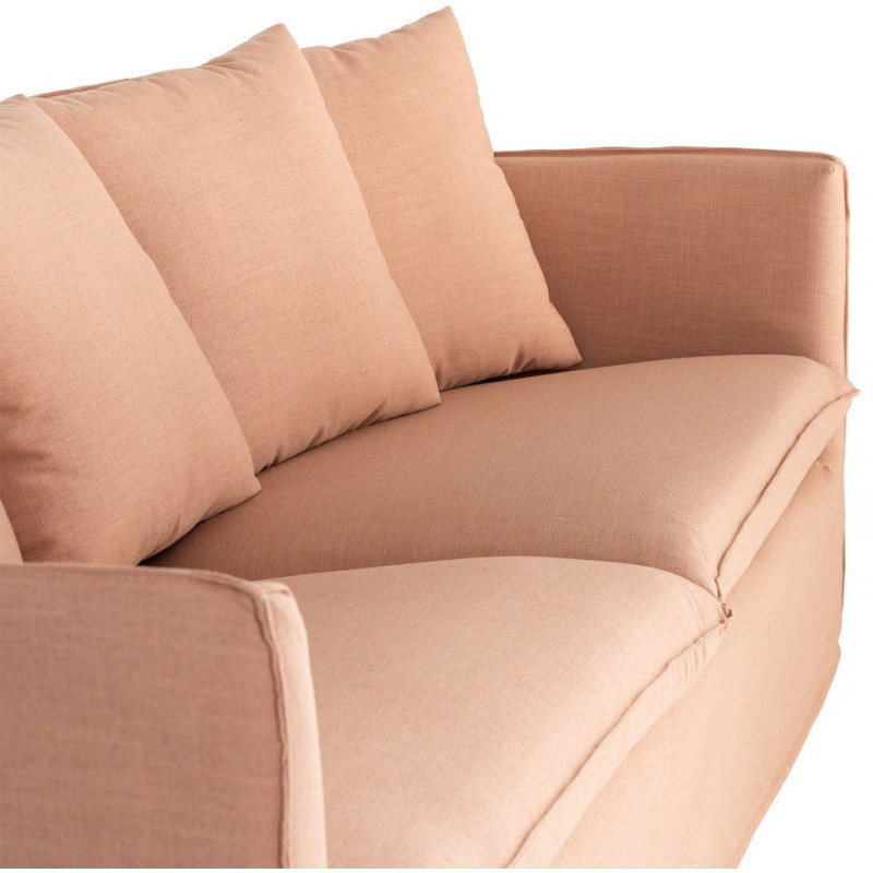 Canapé design contemporain Droit 3 places 215 cm Tissu Orange saumon Bois massi Nubéa 