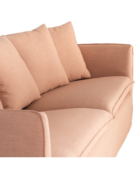 Canapé design contemporain Droit 3 places 215 cm Tissu Orange saumon Bois massi Nubéa 