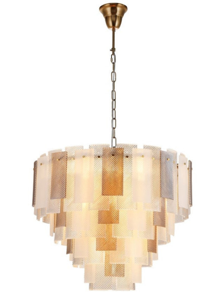 Suspension design Art déco D 64 cm Verre Champagne Blanc Métal Doré Palazio 