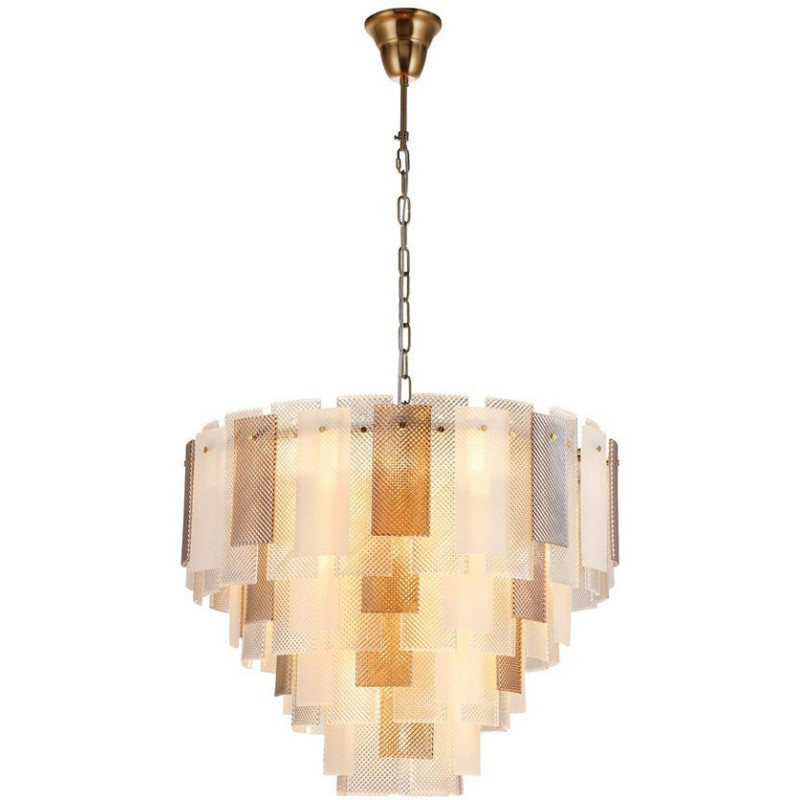 Suspension design Art déco D 64 cm Verre Champagne Blanc Métal Doré Palazio 