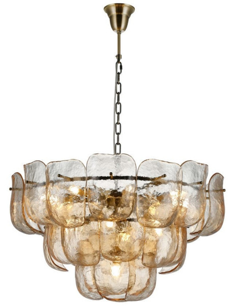Grande Suspension design Art déco D 78 cm Verre Champagne Métal Doré Opalys 