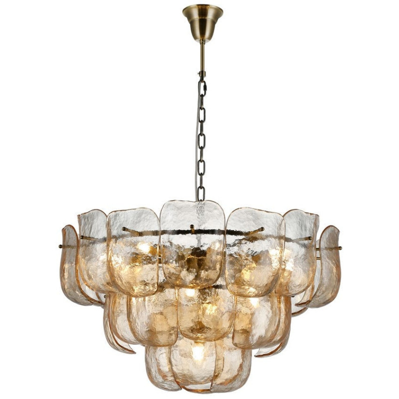 Grande Suspension design Art déco D 78 cm Verre Champagne Métal Doré Opalys 