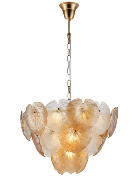 Suspension design Art déco Pétales D 55 cm Verre Champagne Blanc Métal Doré Floréa 