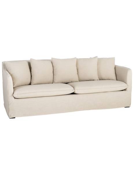 Canapé design contemporain Droit 3 places 215 cm Tissu Taupe patiné Bois massi Nubéa 