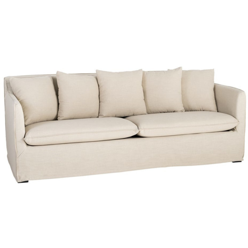 Canapé design contemporain Droit 3 places 215 cm Tissu Taupe patiné Bois massi Nubéa 