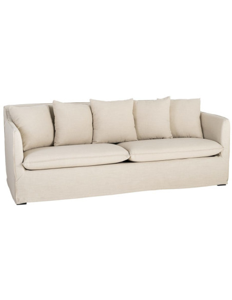 Canapé design contemporain Droit 3 places 215 cm Tissu Taupe patiné Bois massi Nubéa 