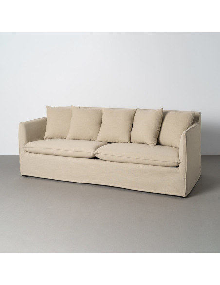 Canapé design contemporain Droit 3 places 215 cm Tissu Taupe patiné Bois massi Nubéa 