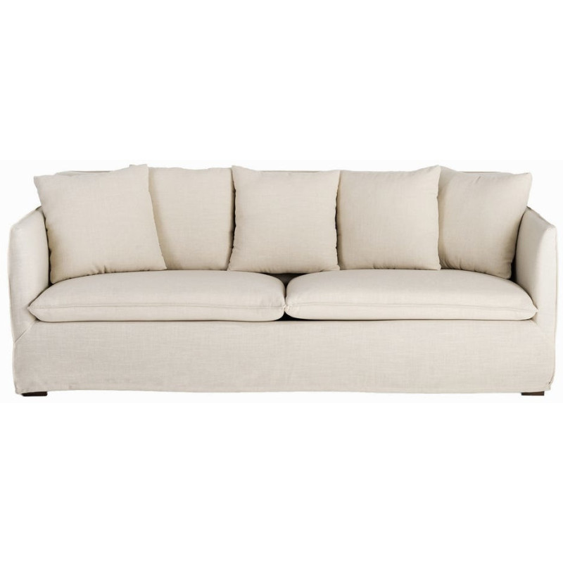 Canapé design contemporain Droit 3 places 215 cm Tissu Taupe patiné Bois massi Nubéa 