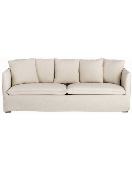 Canapé design contemporain Droit 3 places 215 cm Tissu Taupe patiné Bois massi Nubéa 