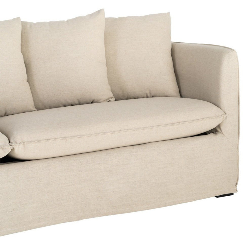 Canapé design contemporain Droit 3 places 215 cm Tissu Taupe patiné Bois massi Nubéa 