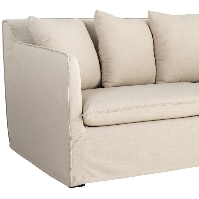 Canapé design contemporain Droit 3 places 215 cm Tissu Taupe patiné Bois massi Nubéa 