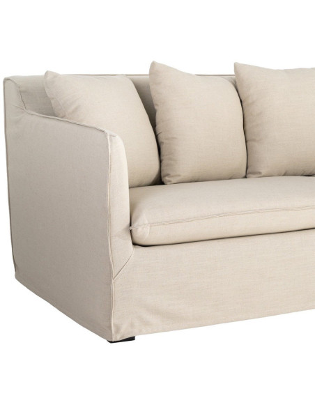 Canapé design contemporain Droit 3 places 215 cm Tissu Taupe patiné Bois massi Nubéa 