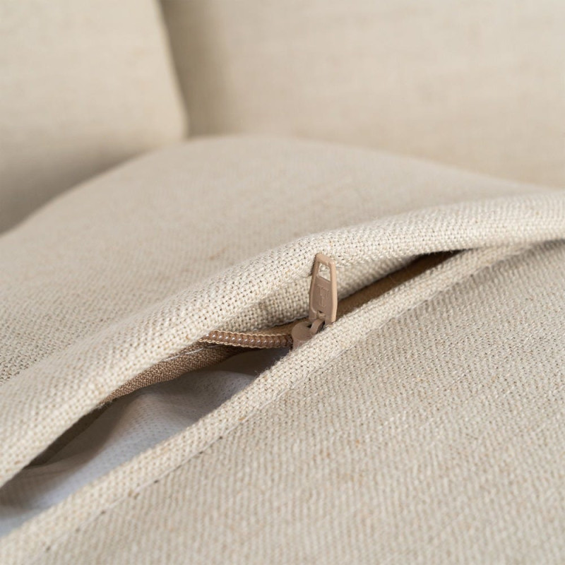 Canapé design contemporain Droit 3 places 215 cm Tissu Taupe patiné Bois massi Nubéa 