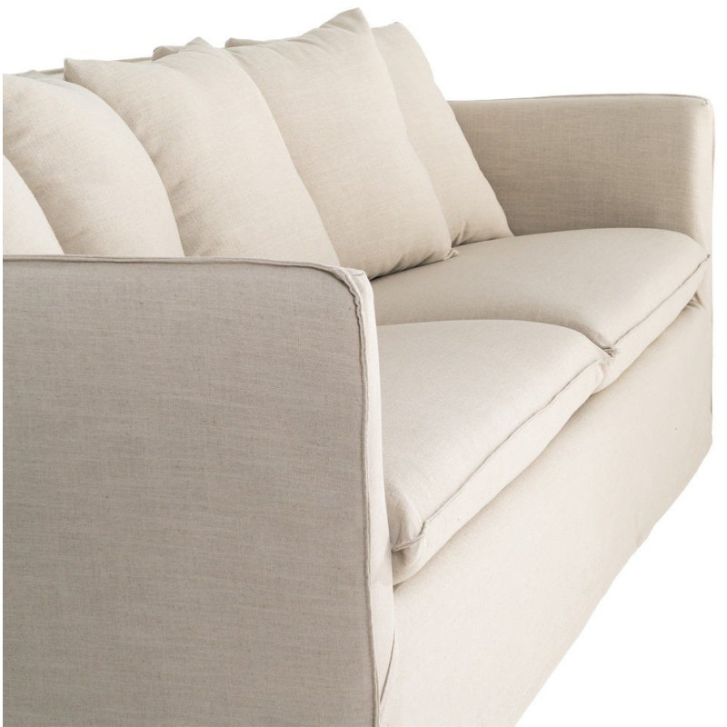 Canapé design contemporain Droit 3 places 215 cm Tissu Taupe patiné Bois massi Nubéa 