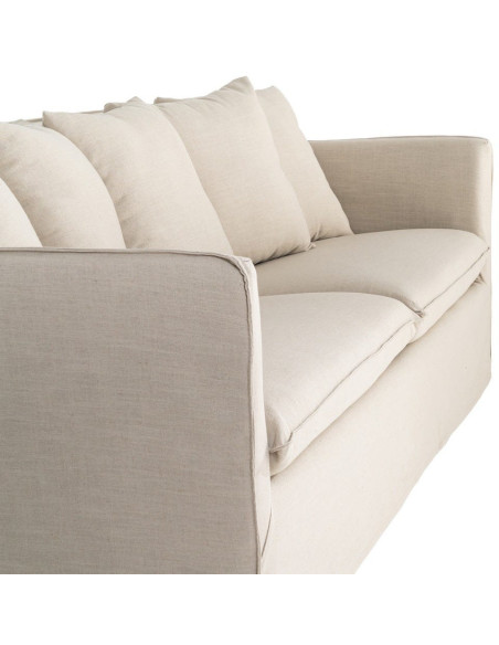 Canapé design contemporain Droit 3 places 215 cm Tissu Taupe patiné Bois massi Nubéa 