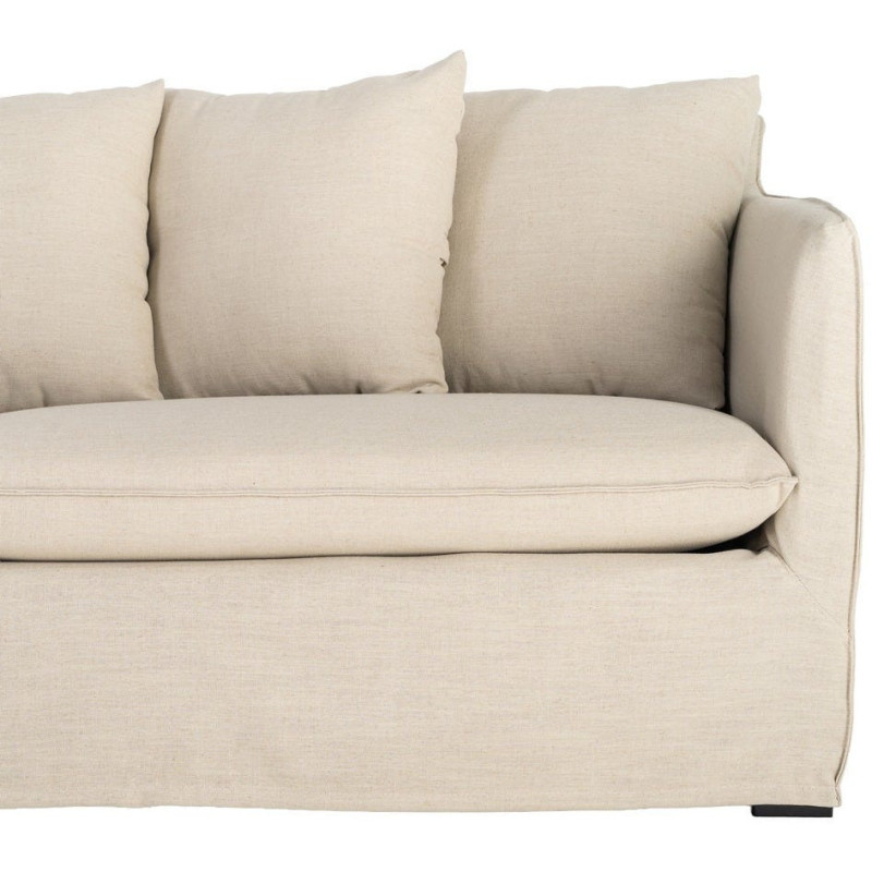 Canapé design contemporain Droit 3 places 215 cm Tissu Taupe patiné Bois massi Nubéa 