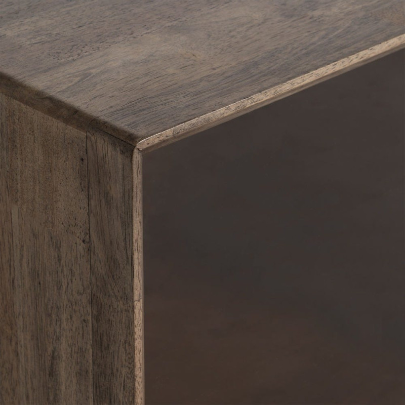 Meuble tv style mid-century moderne 2 portes 1 tiroir 1 niche Bois d'hévéa Marron Verre trempé Ambre Amy 