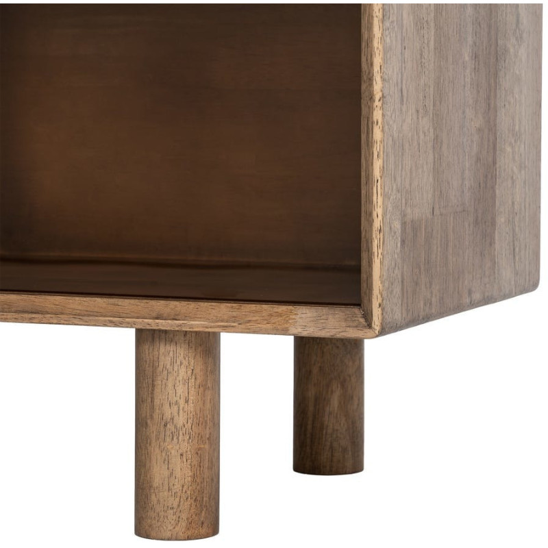 Meuble tv style mid-century moderne 2 portes 1 tiroir 1 niche Bois d'hévéa Marron Verre trempé Ambre Amy 