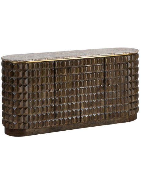 Grand Buffet design chic Bas 4 portes 154 cm Bois de manguier Marron foncé Marbre Beige Prisma 