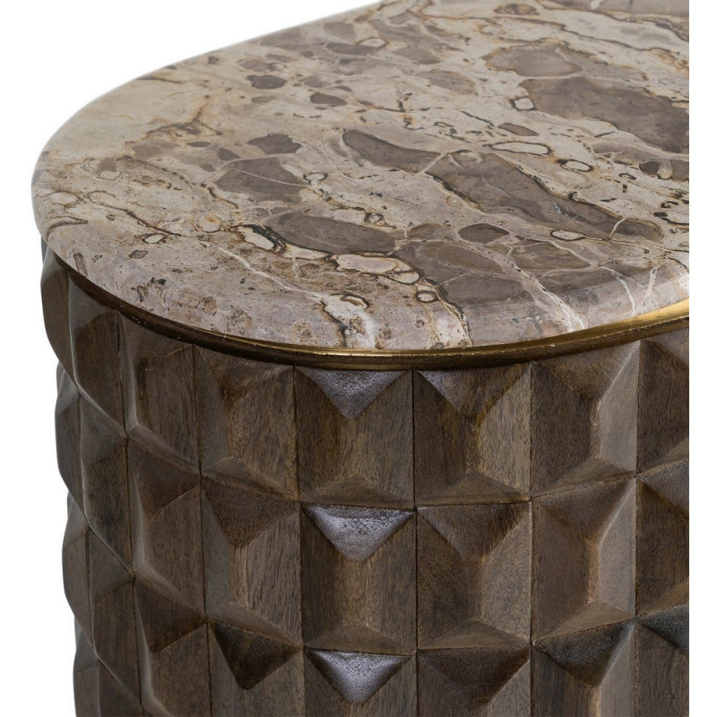 Grand Buffet design chic Bas 4 portes 154 cm Bois de manguier Marron foncé Marbre Beige Prisma 