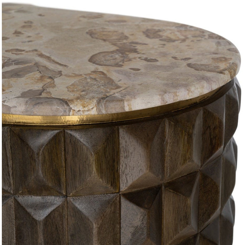 Grand Buffet design chic Bas 4 portes 154 cm Bois de manguier Marron foncé Marbre Beige Prisma 
