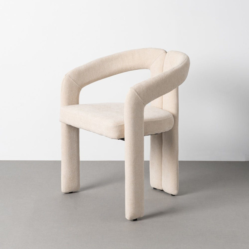 Lot de 2 Chaises design wabi-sabi organique Tissu Blanc crème Métal Millinia 