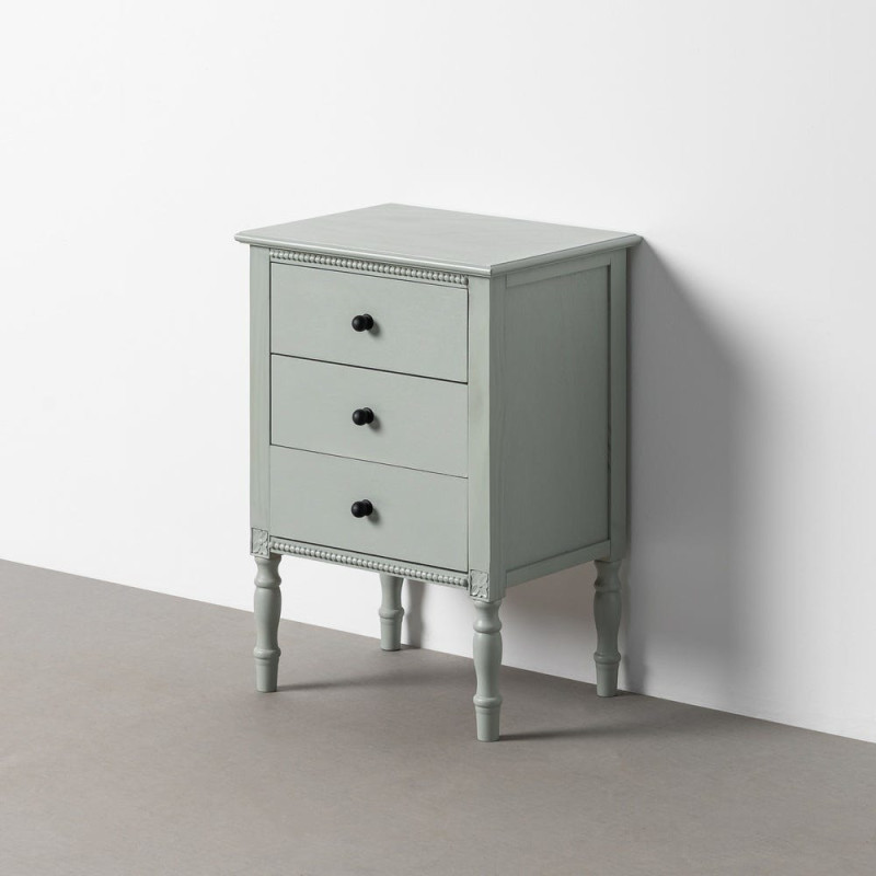 Table de chevet style classique campagne chic 3 tiroirs Bois MDF Bois de pin Vert clair Belliora 