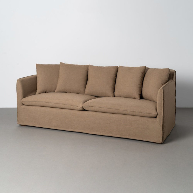 Canapé design contemporain Droit 3 places 215 cm Tissu Marron Bois massi Nubéa 