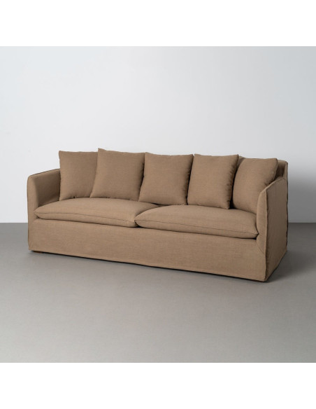 Canapé design contemporain Droit 3 places 215 cm Tissu Marron Bois massi Nubéa 