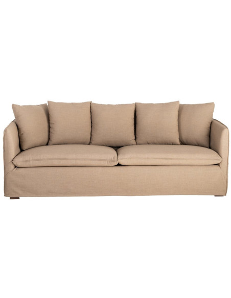 Canapé design contemporain Droit 3 places 215 cm Tissu Marron Bois massi Nubéa 