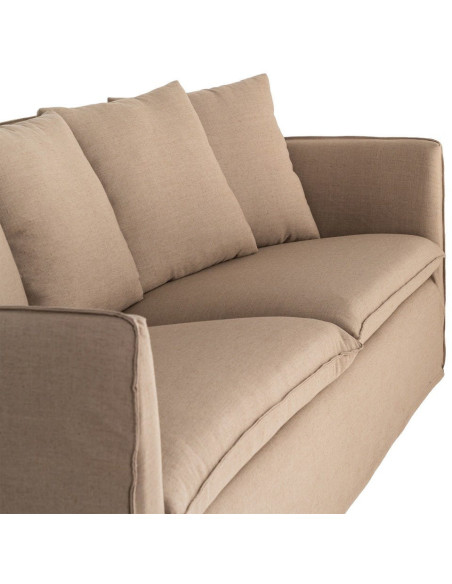 Canapé design contemporain Droit 3 places 215 cm Tissu Marron Bois massi Nubéa 