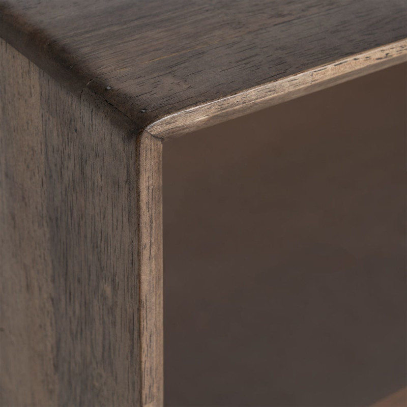 Buffet vitrine style mid-century moderne Bas 2 portes Bois d'hévéa Marron Verre trempé Ambre Amy 