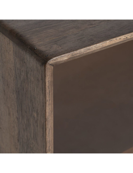 Buffet vitrine style mid-century moderne Bas 2 portes Bois d'hévéa Marron Verre trempé Ambre Amy 