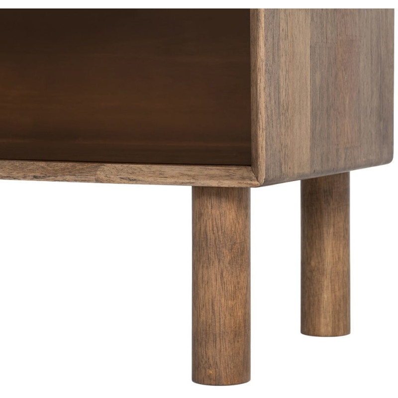 Buffet vitrine style mid-century moderne Bas 2 portes Bois d'hévéa Marron Verre trempé Ambre Amy 