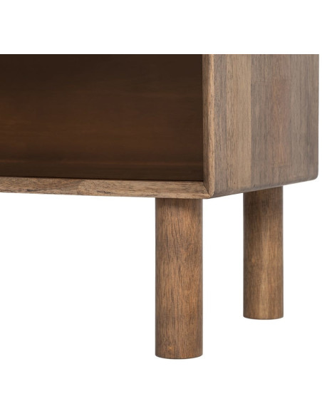 Buffet vitrine style mid-century moderne Bas 2 portes Bois d'hévéa Marron Verre trempé Ambre Amy 