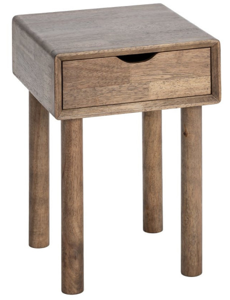 Table de chevet style mid-century moderne 1 tiroir Bois d'hévéa Marron Amy 