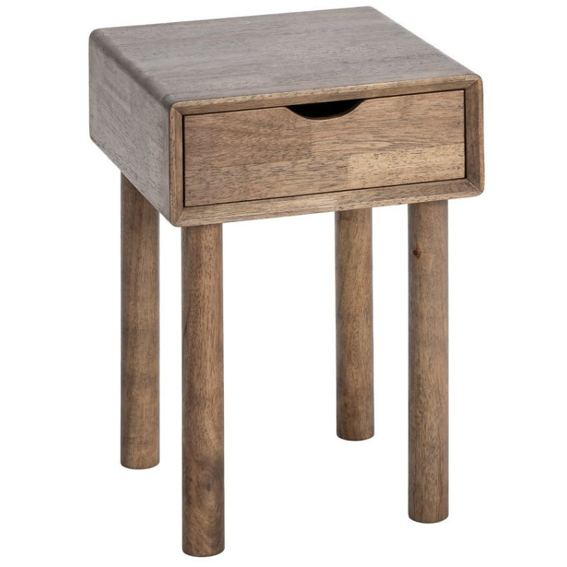 Table de chevet style mid-century moderne 1 tiroir Bois d'hévéa Marron Amy 