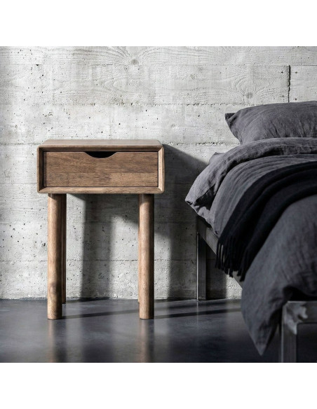 Table de chevet style mid-century moderne 1 tiroir Bois d'hévéa Marron Amy 