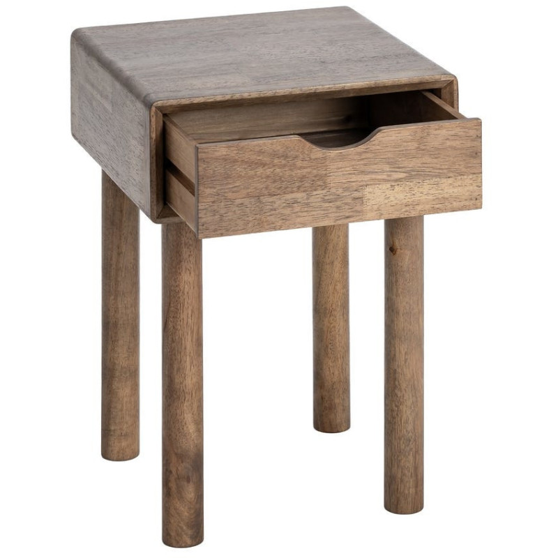 Table de chevet style mid-century moderne 1 tiroir Bois d'hévéa Marron Amy 