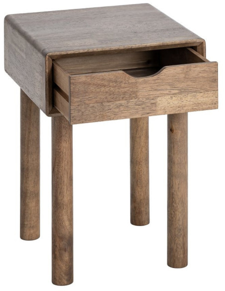 Table de chevet style mid-century moderne 1 tiroir Bois d'hévéa Marron Amy 