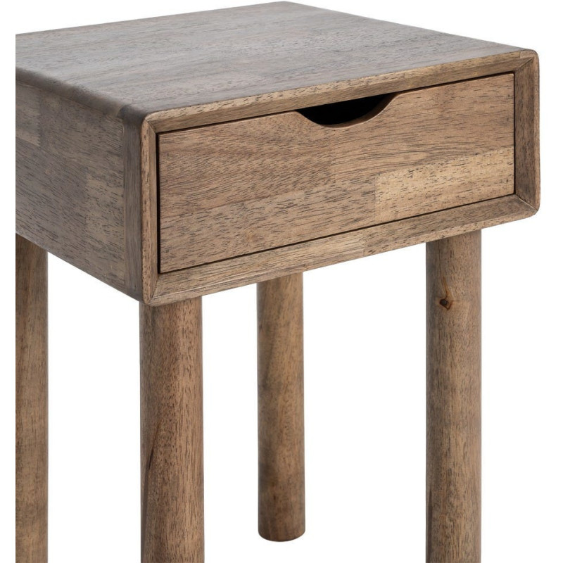 Table de chevet style mid-century moderne 1 tiroir Bois d'hévéa Marron Amy 
