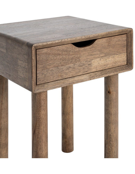 Table de chevet style mid-century moderne 1 tiroir Bois d'hévéa Marron Amy 