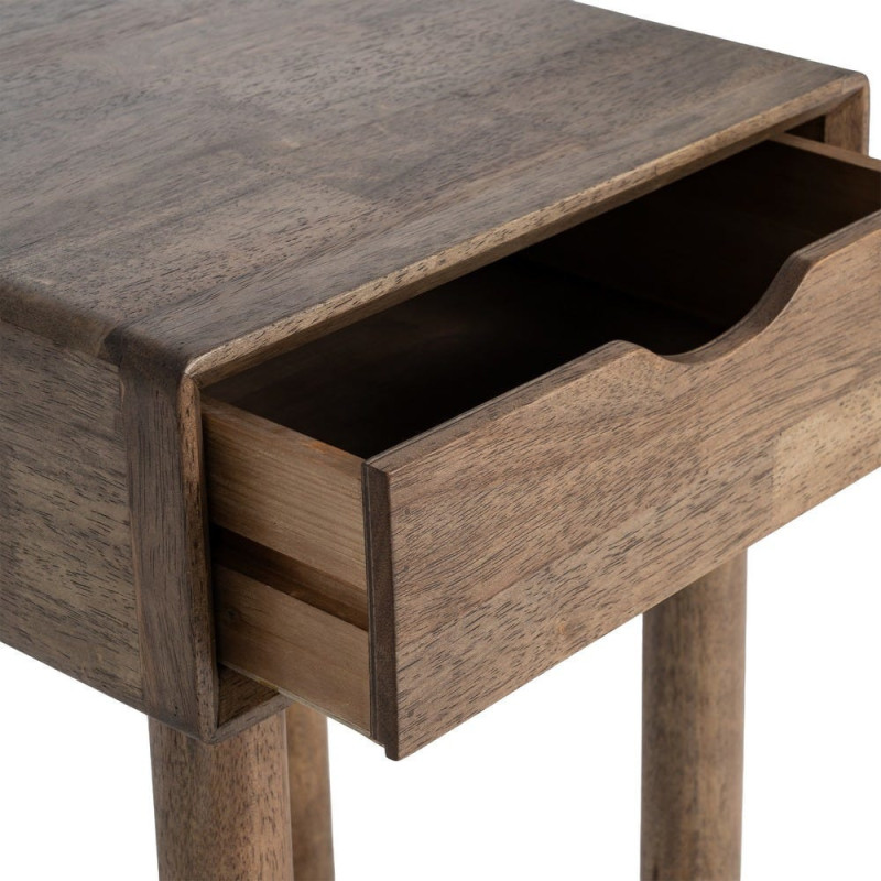 Table de chevet style mid-century moderne 1 tiroir Bois d'hévéa Marron Amy 