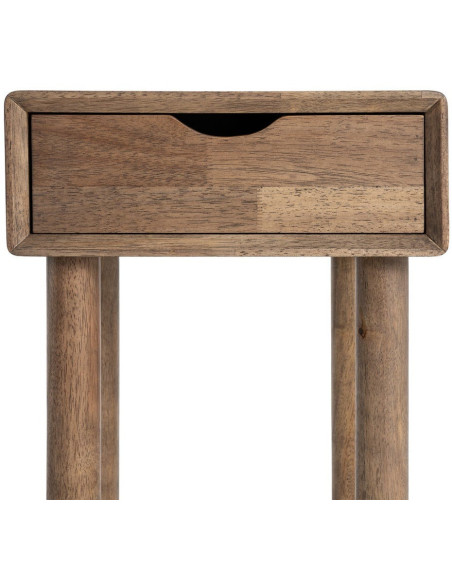 Table de chevet style mid-century moderne 1 tiroir Bois d'hévéa Marron Amy 