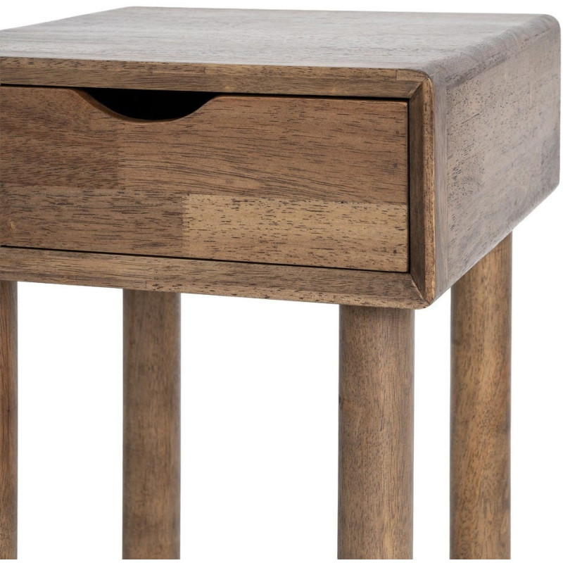 Table de chevet style mid-century moderne 1 tiroir Bois d'hévéa Marron Amy 