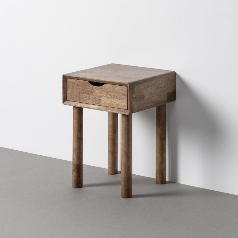 Table de chevet style mid-century moderne 1 tiroir Bois d'hévéa Marron Amy 