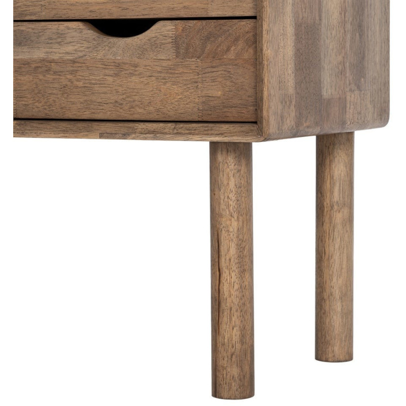 Buffet vitrine style mid-century moderne Bas 1 porte 2 tiroirs 1 niche Bois d'hévéa Marron Verre trempé Ambre Amy 