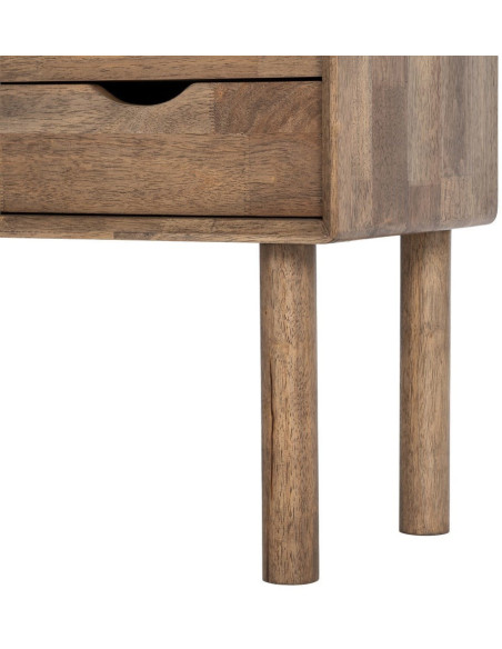 Buffet vitrine style mid-century moderne Bas 1 porte 2 tiroirs 1 niche Bois d'hévéa Marron Verre trempé Ambre Amy 